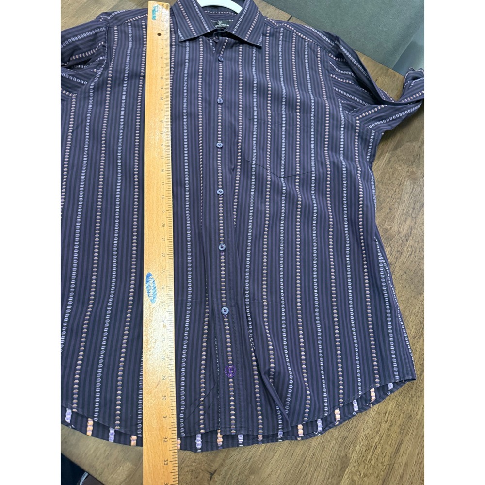 Bugatchi Uomo‎ Mens XL Purple Black Striped Embroidered Long Sleeve Button Shirt - Picture 4 of 8